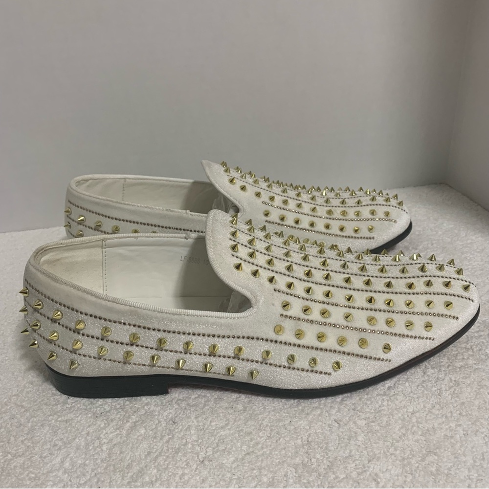 Royal Shoes Gold‎ Spikes Smoking Slip-on Red Bottom Men’s Dress Shoes LF-8866 10